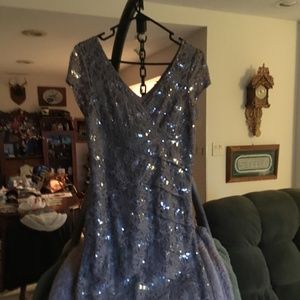 Sequin and Lace Taupe Dress, Knee Length